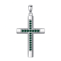 wholesale 925 Sterling Silver Birthstone Cross Necklace for Women Men -05-May-Emerald Without Chain