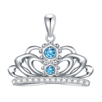 wholesale 925 Sterling Silver Crown Pendant Necklace Wholesale With Blue Gemstone-Crown 2 Without Chain