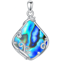 wholesale 925 Sterling Silver Black Enamel Teardrop Necklace Wholesale With Vine Detailing-Abalone Shell Without Chain