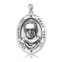 wholesale 925 Sterling Silver Catholic Patron Saint Maximilian Kolbe Medal Necklace Pendant Amulet -31a-St Maximilian Kolbe-31a-St Maximilian Kolbe Without Chain
