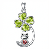 wholesale 925 Sterling Silver Smiling Frog Four Leaf Clover Heart Crystal Pendant Necklace-Frog Without Chain