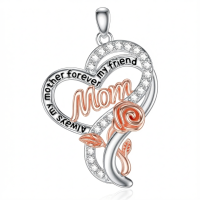 wholesale 925 Sterling Silver Heart Pendant Mom Rose Necklace-for Mom 1 Without Chain