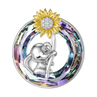 wholesale 925 Sterling Silver Sunflower & Elephant Locket Necklace Gift for Her-A01-Purple Crystal Without Chain