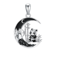 wholesale 925 Sterling Silver Panda Bamboo Moon Necklace Pendant Charm-Panda Without Chain