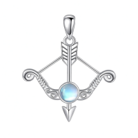 wholesale 925 Sterling Silver Arrow And Bow Necklace With Moonstone Pendant-bow arrow-moonstone Without Chain