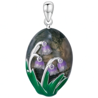 wholesale 925 Sterling Silver Purple Moss Agate Floral Pendant Necklaces for Women-Purple Snowdrop flower Without Chain