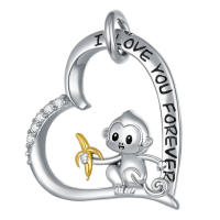 wholesale 925 Sterling Silver Heart Necklace Wholesale With Monkey Holding Banana-Monkey Without Chain