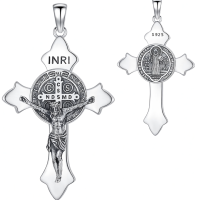 wholesale 925 Sterling Silver Cross St. Benedict Medal Pendant Necklace for Men/Women Catholic s-C-St Benedict Necklace Cross Without Chain