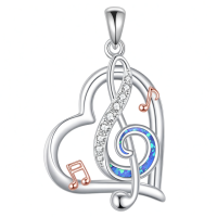 wholesale 925 Sterling Silver Heart Music Note Pendant Necklace With Cubic Zirconia And Opal-Music Note Without Chain