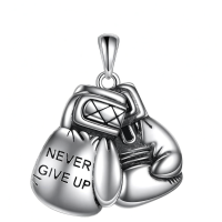 wholesale 925 Sterling Silver Boxing Gloves Necklace With Never Give Up Engraving-A-Never Give Up Without Chain