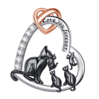 wholesale 925 Sterling Silver Love You Forever Heart Pendant Necklace - Mother and Cats Family -Mama Cat with 3 Kittens-Mama Cat with 3 Kittens Without Chain