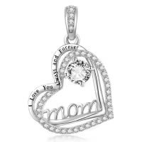 wholesale S925 Sterling Silver Mom Necklaces Wholesale with Cubic Zircon Birthstone - Heart Pendant Jewelry Gift for Women, Mother, Mother-in-Law - Birthday, Mothers Day, Anniversary-04 Apr - Cubic Zircon Without Chain