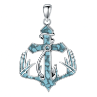 wholesale 925 Sterling Silver Anchor Pendant Necklace Wholesale With Turquoise Inlay-4-02-Turquoise Without Chain