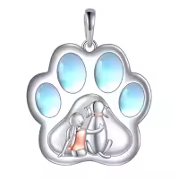 wholesale 925 Sterling Silver Paw Print Girl and Dog Pendant Necklace for Women Gifts-dog necklace Without Chain