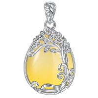 wholesale 925 Sterling Silver Filigree Teardrop Pendant Necklace for Women-LL-Tree of Life Yellow Agate Necklace Without Chain