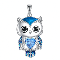 wholesale 925 Sterling Silver Birthstone Owl Pendant Necklace Jewelry Gift for Women-12-December Without Chain