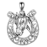 wholesale 925 Sterling Silver Celtic Knot Horse Head Pendant Necklace Good Luck Charm Jewelry for Women and Girls-Horseshoe Horse Without Chain
