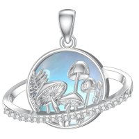 wholesale 925 Sterling Silver Mushroom Planet Luminous Pendant Necklace-02-Mushroom Saturn Necklace Without Chain