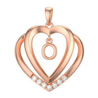 wholesale 925 Sterling Silver Moissanite Heart Initial Pendant Necklace for Her-Rose Gold - O Initial Without Chain