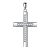 wholesale 925 Sterling Silver Birthstone Cross Necklace for Women Men -04-Apr-Diamond Without Chain