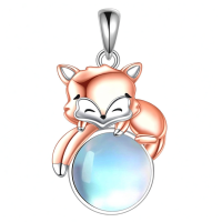 wholesale 925 Sterling Silver Fox Holding Blue Stone Pendant Necklace for Women-Fox Moonstone Without Chain