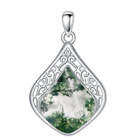 wholesale 925 Sterling Silver Pendant With Green Tree In Bubbles Quartz Crystal-Moss Agate Without Chain
