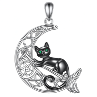 wholesale 925 Sterling Silver Witch Hat Cat Necklace With Moon Pentagram Charm-Cat Necklace Without Chain