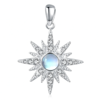 wholesale 925 Sterling Silver Sunburst Pendant With Opal And Cubic Zirconia-Moonstone [Silver] Without Chain