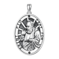 wholesale 925 Sterling Silver Catholic Patron Saint St Pio Medal Necklace Pendant Charm  for Women Men Boys Girls Kids-28a-St Pio-28a-St Pio Without Chain
