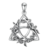 wholesale 925 Sterling Silver Oxidized Celtic Trinity Knot Leaf Vine Pendant Necklace For Women-Round Without Chain
