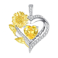 wholesale 925 Sterling Silver Sunflower & Heart Pendant Necklaces for Women - You Are My Sunshine Gifts-11 Nov Without Chain