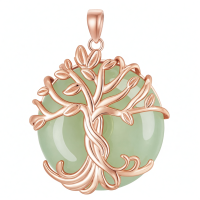wholesale 925 Sterling Silver Tree Of Life Pendant Necklace Wholesale With Green Gemstone-1A-Tree of Life-Rose Gold-Jade-1A-Tree of Life-Rose Gold-Jade Without Chain