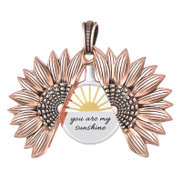 wholesale 925 Sterling Silver You Are My Sunshine Sunflower Heart Locket Necklace-B-Sunrise-Rose Gold Without Chain