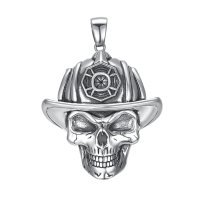 wholesale 925 Sterling Silver Firefighter Skull Pendant Necklace Oxidized Silver Box Chain-Firefighter Without Chain