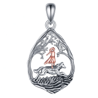 wholesale 925 Sterling Silver Wolf and Girl Pendant Necklace - Nature Themed Jewellery Gifts for Her/Mom/Birthday-Style 3 Wolf&Girl Without Chain