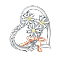 wholesale 925 Sterling Silver Heart Flower Ribbon Pendant Necklace-K-Daisy Without Chain