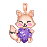 wholesale 925 Sterling Silver Birthstone Cute Fox Heart Pendant Necklace for Women-February Without Chain