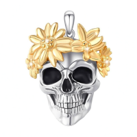 wholesale 925 Sterling Silver Sunflower Skull Pendant Gothic Halloween Necklace for Women and Men-Sunflower Without Chain