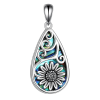 wholesale 925 Sterling Silver Teardrop Pendant With Flower And Shell Design-Sunflower Abalone Necklace Without Chain