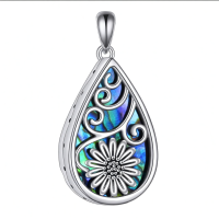 wholesale 925 Sterling Silver Abalone Shell Flower Pendant Locket Necklace with Chain and Funnel Tool Set-Sunflower Abalone Urn Necklace for Ashes Without Chain