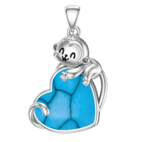 wholesale 925 Sterling Silver Heart-Shaped Turquoise and Amethyst Monkey Pendant Necklace-Turquoise Without Chain