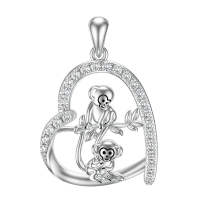 wholesale 925 Sterling Silver Mom Heart Shape Animal Pendant Necklaces for Women Girls Family Love Gift-03-Monkey Without Chain