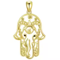 wholesale Gold 925 Sterling Silver Hamsa Evil Eye Necklace with Tree Elephant Pendant and Flowers-Hamsa 7 Without Chain