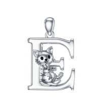 wholesale 925 Sterling Silver Letter E Pendant With Cat Design-E Without Chain
