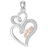 wholesale 925 Sterling Silver Mom Heart Pendant Necklace-Double Heart-1 Without Chain