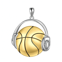 wholesale 925 Sterling Silver Basketball Headphone Pendant Necklace Wholesale For Men Women Basketball Lovers Gift-headphone basketball Without Chain
