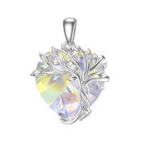 wholesale  925 Sterling Silver & White Crystal Heart Tree of Life Necklace, April Birthstone Gift for Women-04-White Crystal Without Chain