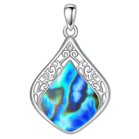 wholesale 925 Sterling Silver Pendant Necklace Black Agate Teardrop Platinum Plated Filigree Design For Women-Abalone Shell Without Chain