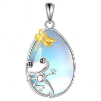 wholesale 925 Sterling Silver Frog And Dragonfly Pendant Necklace With Blue Opalite-Frog Moonstone Without Chain