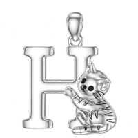 wholesale 925 Sterling Silver Letter E Pendant With Cat Design-H Without Chain